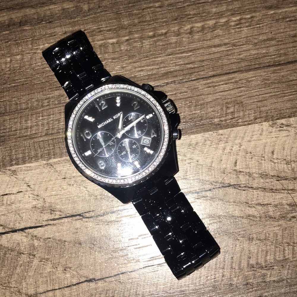 Michael Kors black studded stainless steal watch